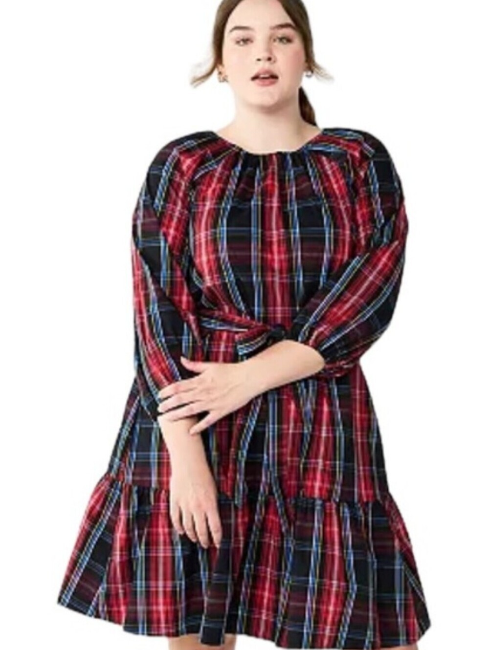 Draper James Plus Size Red Plaid Peasant Holiday Celebration Dress Sz XXL